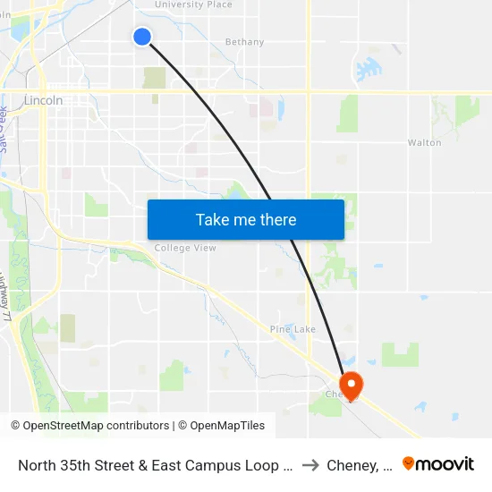 North 35th Street & East Campus Loop South to Cheney, NE map