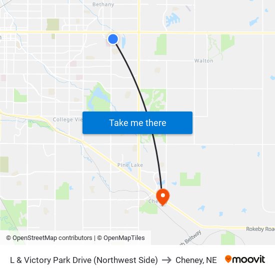 L & Victory Park Drive (Northwest Side) to Cheney, NE map