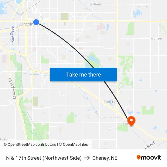 N & 17th Street (Northwest Side) to Cheney, NE map