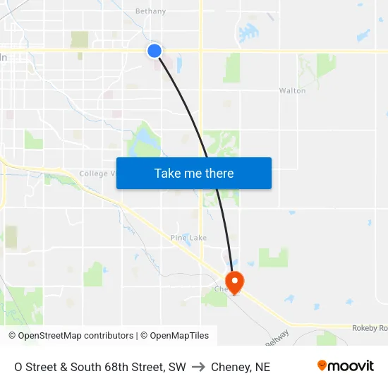 O Street & South 68th Street, SW to Cheney, NE map