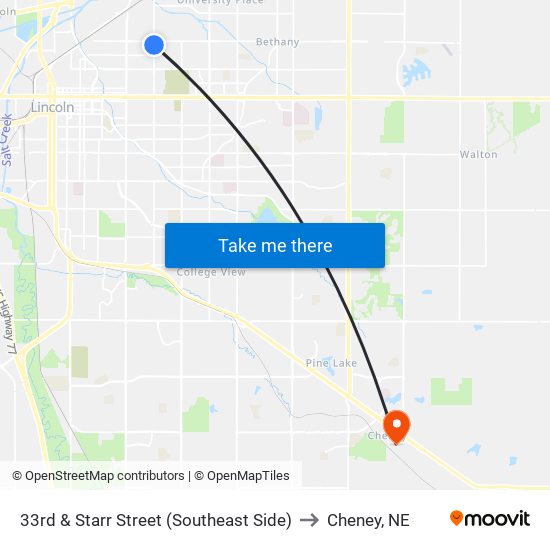 33rd & Starr Street (Southeast Side) to Cheney, NE map