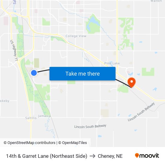 14th & Garret Lane (Northeast Side) to Cheney, NE map