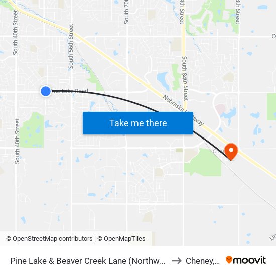 Pine Lake & Beaver Creek Lane (Northwest Side) to Cheney, NE map