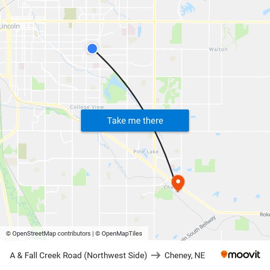 A & Fall Creek Road (Northwest Side) to Cheney, NE map