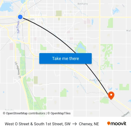 West O Street & South 1st Street, SW to Cheney, NE map