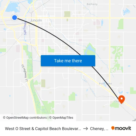 West O Street & Capitol Beach Boulevard, NE to Cheney, NE map
