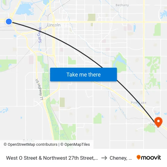West O Street & Northwest 27th Street, NE to Cheney, NE map