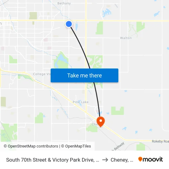 South 70th Street & Victory Park Drive, NE to Cheney, NE map