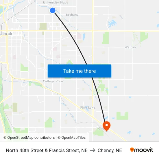 North 48th Street & Francis Street, NE to Cheney, NE map