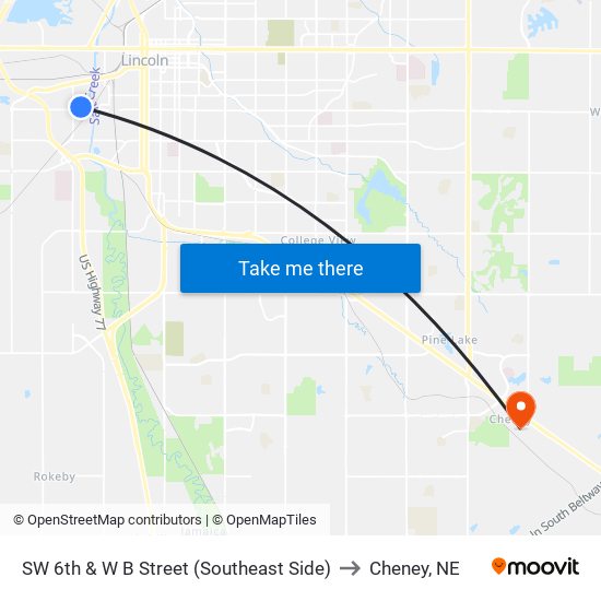 SW 6th & W B Street (Southeast Side) to Cheney, NE map