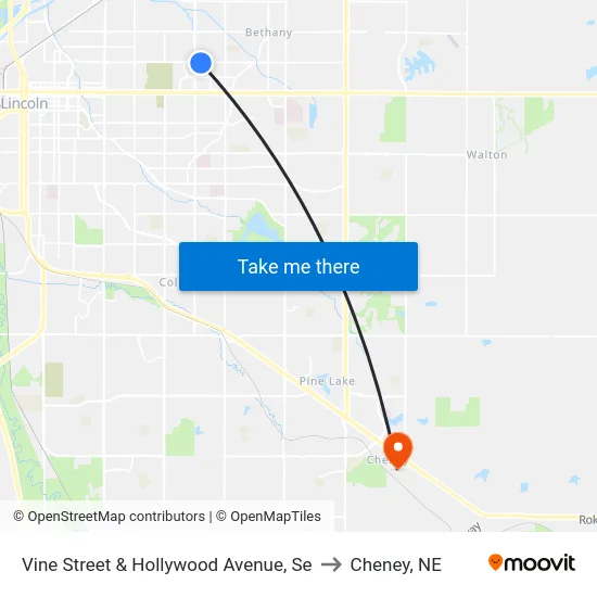 Vine Street & Hollywood Avenue, Se to Cheney, NE map