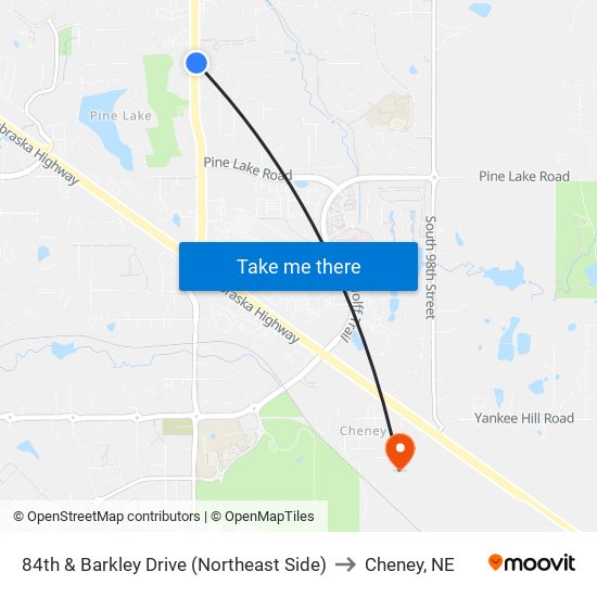 84th & Barkley Drive (Northeast Side) to Cheney, NE map
