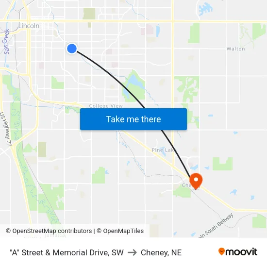 "A" Street & Memorial Drive, SW to Cheney, NE map