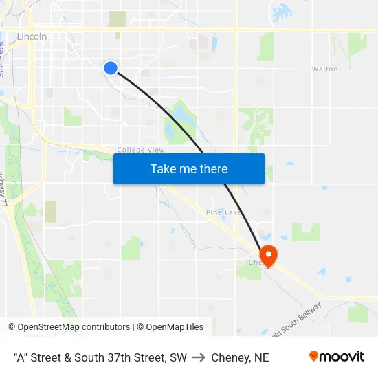 "A" Street & South 37th Street, SW to Cheney, NE map