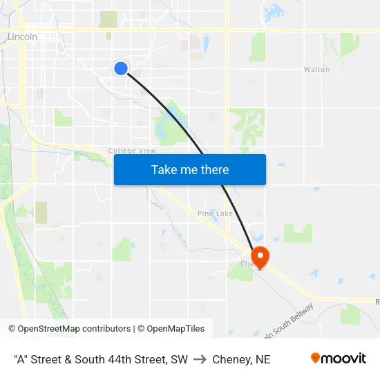 "A" Street & South 44th Street, SW to Cheney, NE map