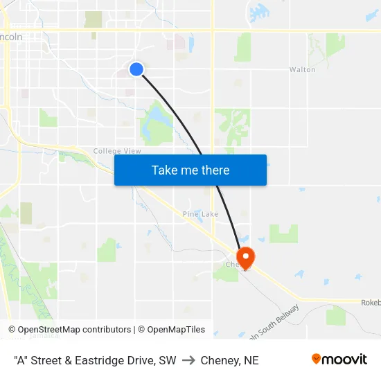 "A" Street & Eastridge Drive, SW to Cheney, NE map