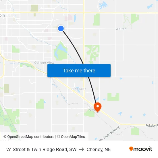 "A" Street & Twin Ridge Road, SW to Cheney, NE map