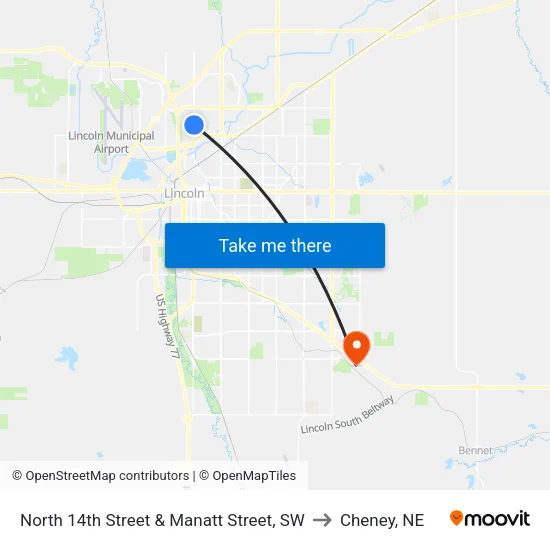 North 14th Street & Manatt Street, SW to Cheney, NE map