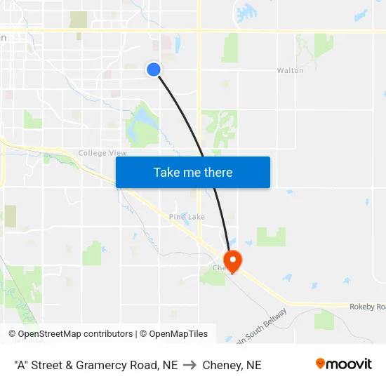 "A" Street & Gramercy Road, NE to Cheney, NE map
