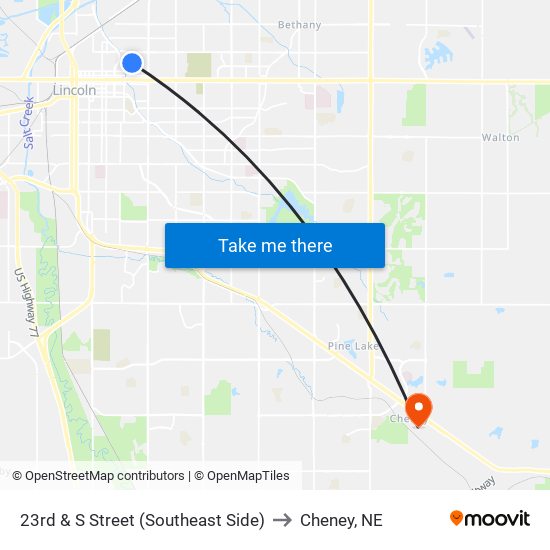 23rd & S Street (Southeast Side) to Cheney, NE map