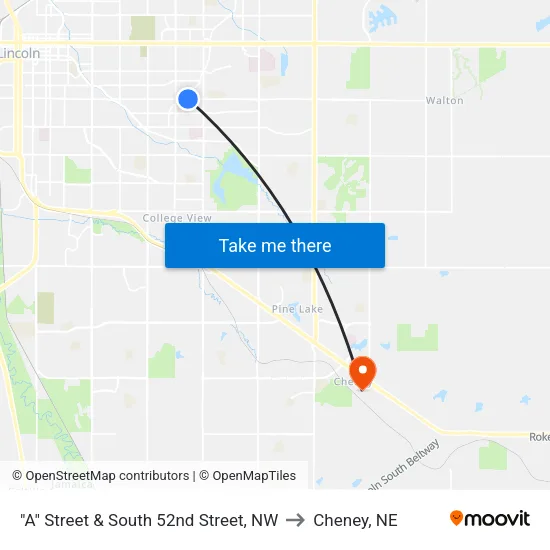 "A" Street & South 52nd Street, NW to Cheney, NE map