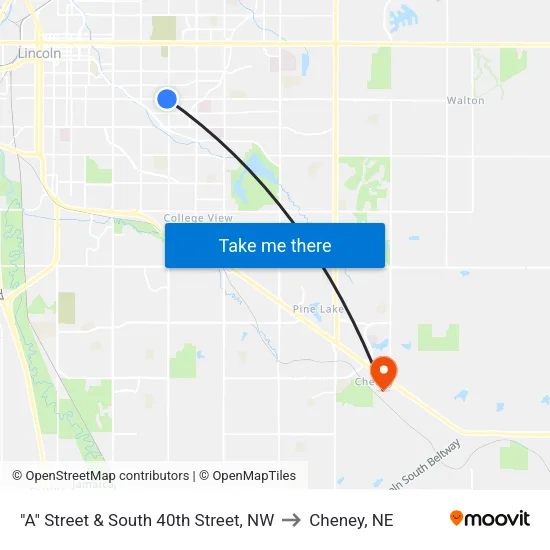 "A" Street & South 40th Street, NW to Cheney, NE map