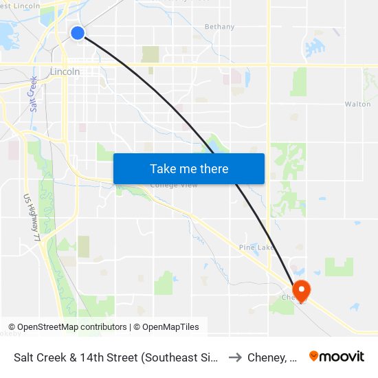 Salt Creek & 14th Street (Southeast Side) to Cheney, NE map