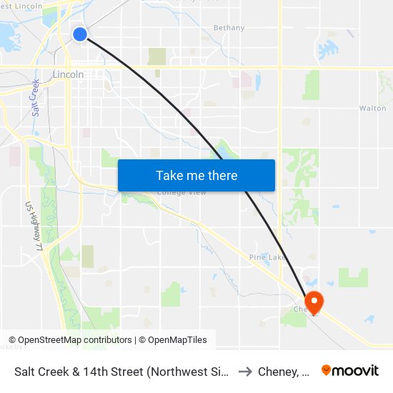 Salt Creek & 14th Street (Northwest Side) to Cheney, NE map