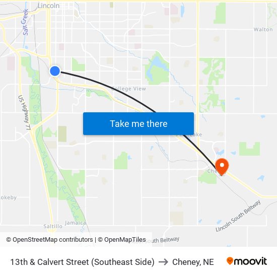 13th & Calvert Street (Southeast Side) to Cheney, NE map