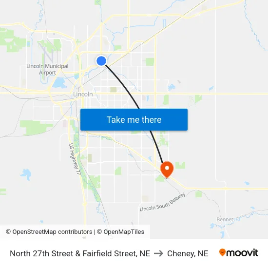 North 27th Street & Fairfield Street, NE to Cheney, NE map