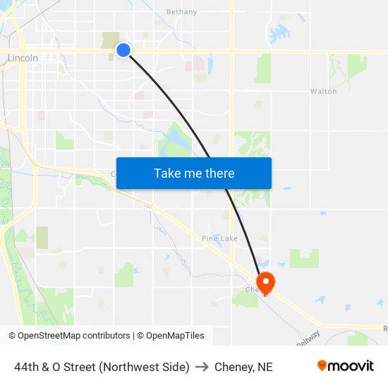 44th & O Street (Northwest Side) to Cheney, NE map