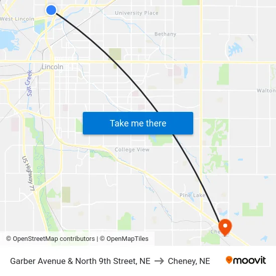 Garber Avenue & North 9th Street, NE to Cheney, NE map