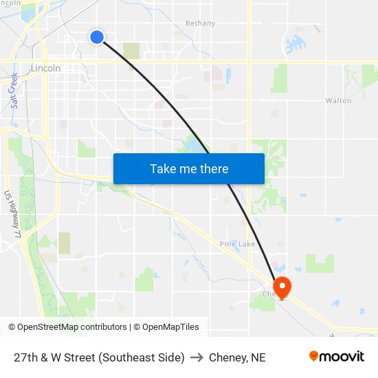 27th & W Street (Southeast Side) to Cheney, NE map