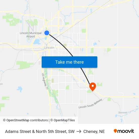 Adams Street & North 5th Street, SW to Cheney, NE map