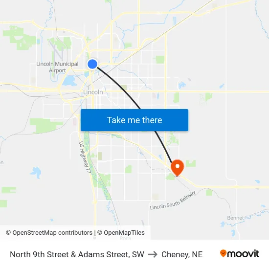 North 9th Street & Adams Street, SW to Cheney, NE map
