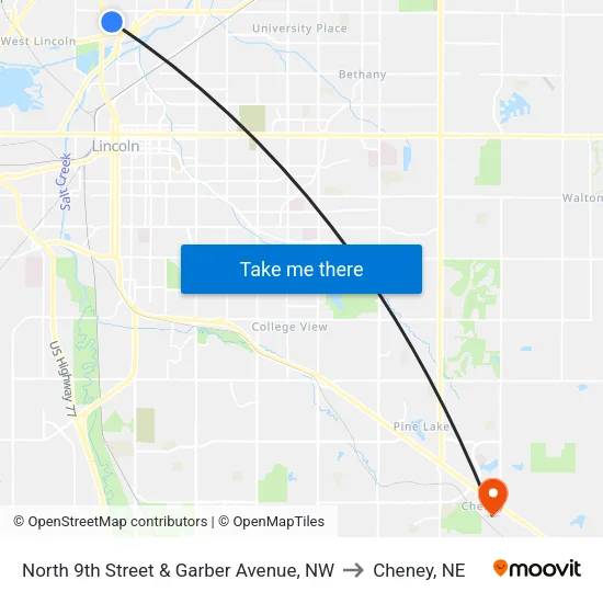 North 9th Street & Garber Avenue, NW to Cheney, NE map