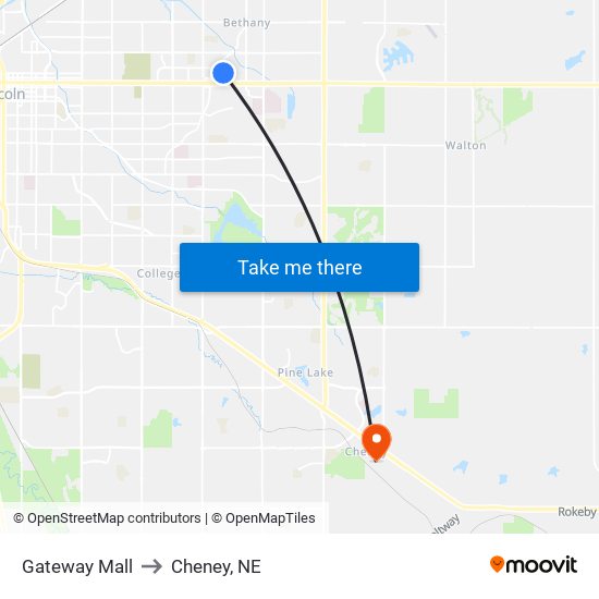 Gateway Mall to Cheney, NE map