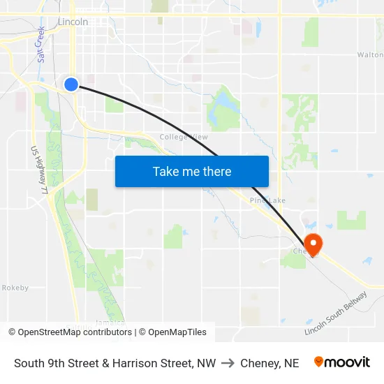 South 9th Street & Harrison Street, NW to Cheney, NE map