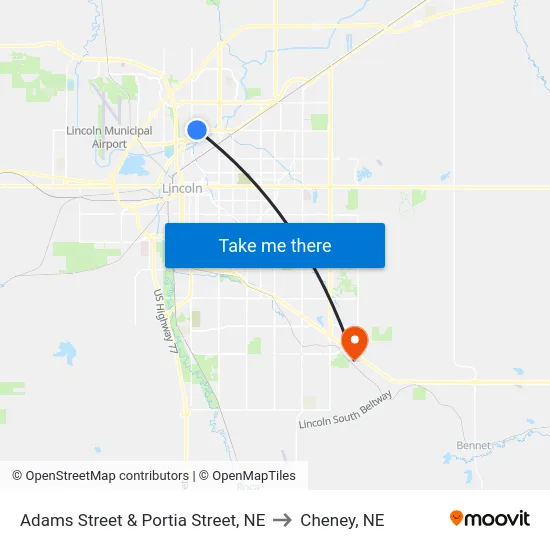 Adams Street & Portia Street, NE to Cheney, NE map