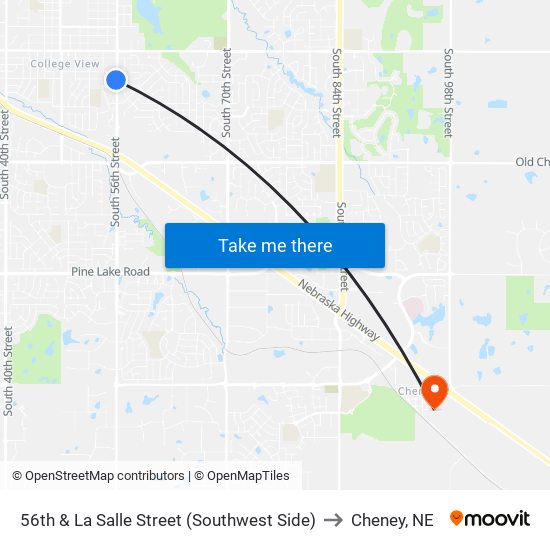 56th & La Salle Street (Southwest Side) to Cheney, NE map