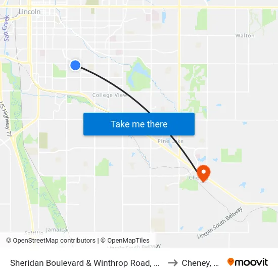 Sheridan Boulevard & Winthrop Road, NW to Cheney, NE map