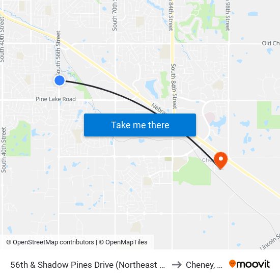 56th & Shadow Pines Drive (Northeast Side) to Cheney, NE map