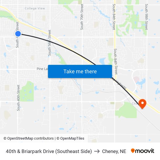 40th & Briarpark Drive (Southeast Side) to Cheney, NE map