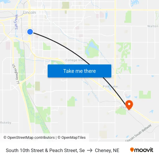 South 10th Street & Peach Street, Se to Cheney, NE map