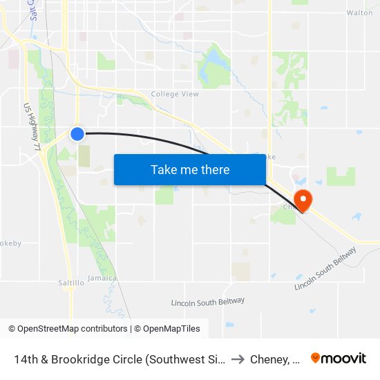 14th & Brookridge Circle (Southwest Side) to Cheney, NE map