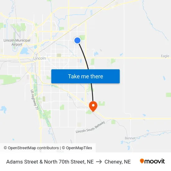 Adams Street & North 70th Street, NE to Cheney, NE map