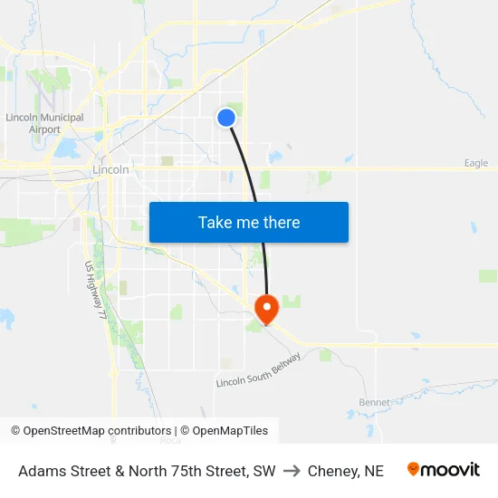 Adams Street & North 75th Street, SW to Cheney, NE map