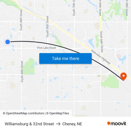 Williamsburg & 32nd Street to Cheney, NE map