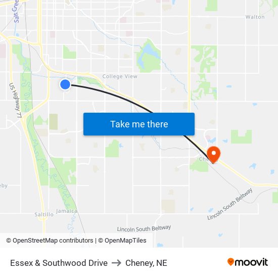 Essex & Southwood Drive to Cheney, NE map