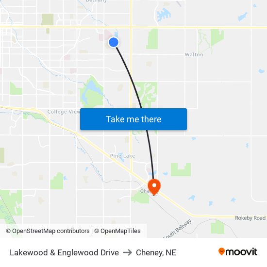 Lakewood & Englewood Drive to Cheney, NE map